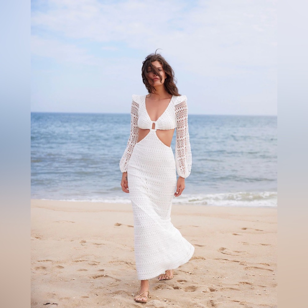 PatBO Crochet Cut Out Maxi Dress in White 0